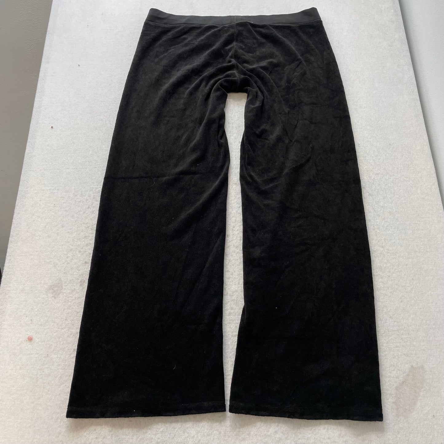 Juicy Couture Women's Jet Black Velour Flared Leg Track Pants Drawstring Size XL