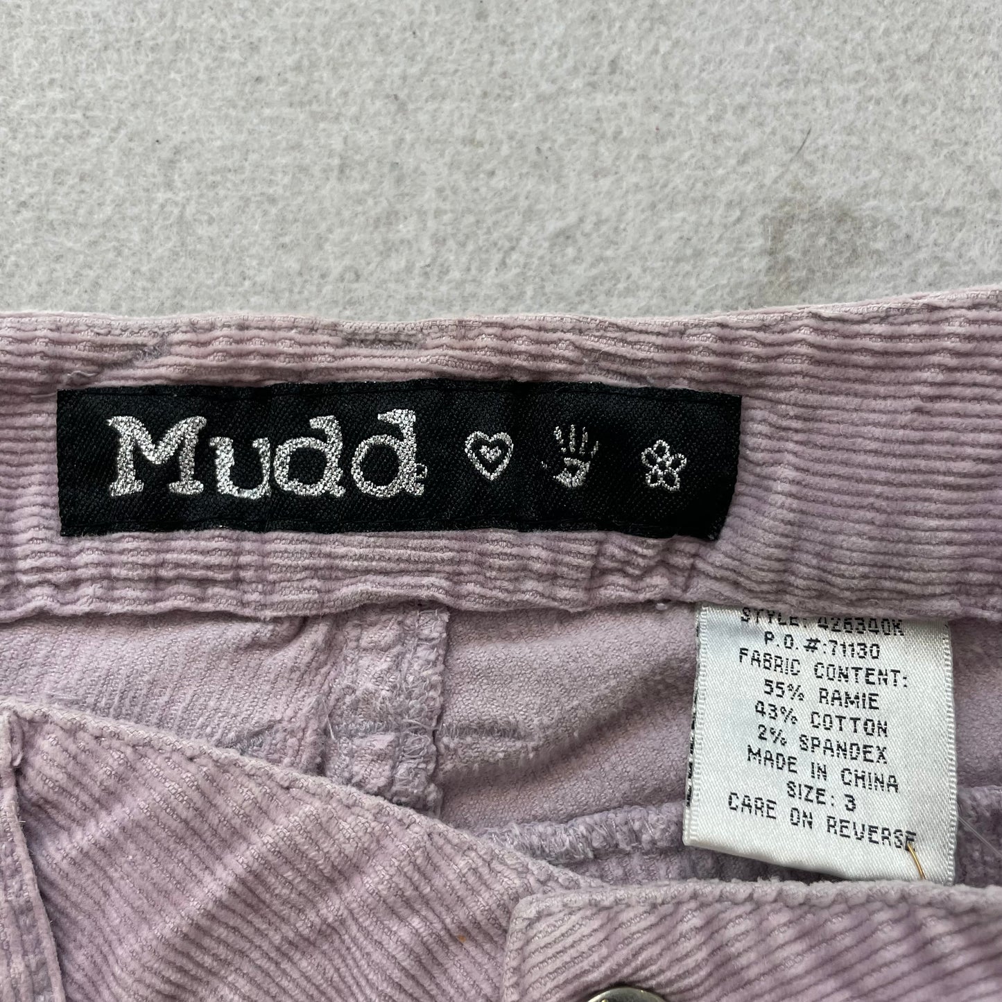 Mudd Women's Light Purple Flared Leg Corduroy Pants Drawstring Stretch Size 3