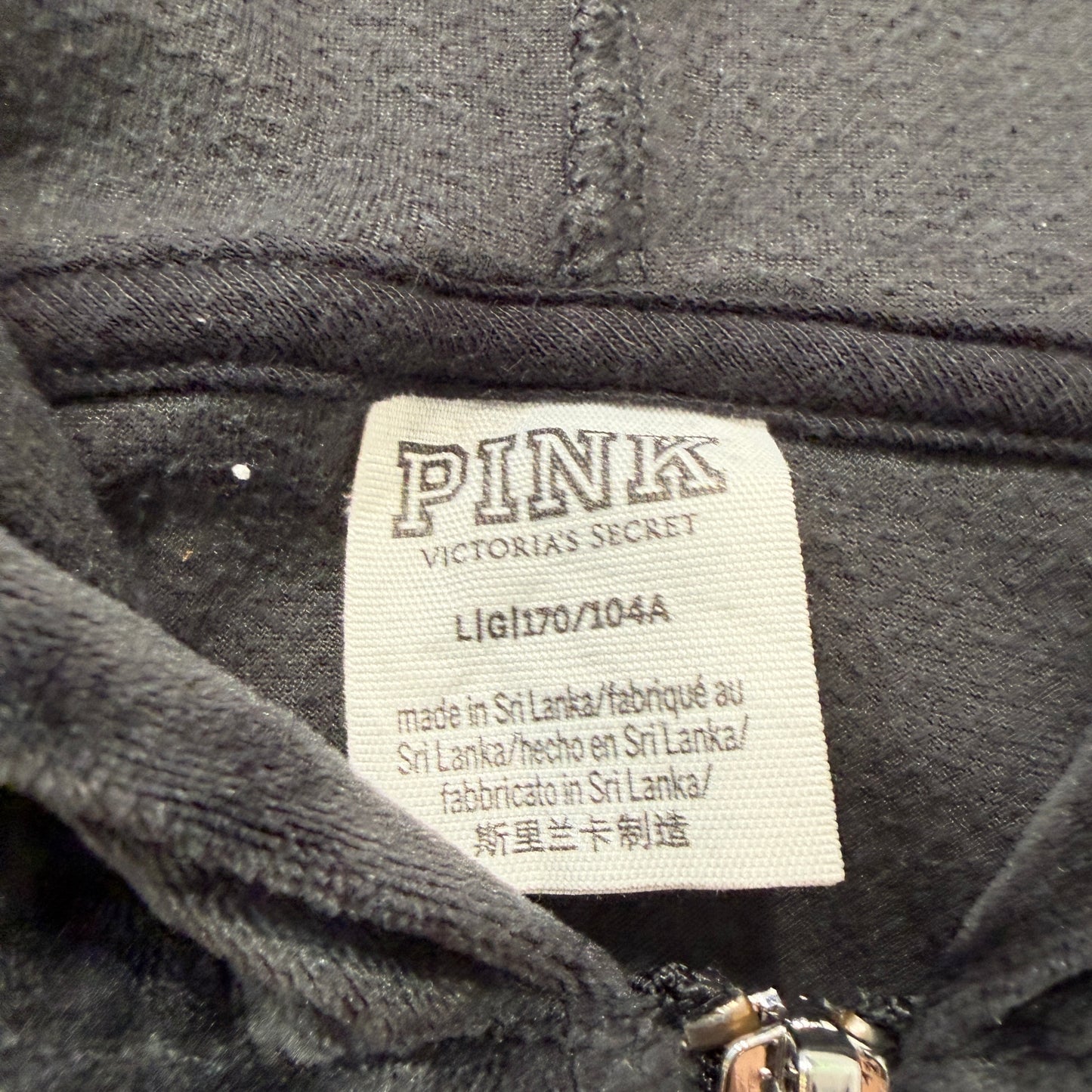 Victoria's Secret PINK Women's Black Velour Zip-Up Hoodie Pockets Casual Size L