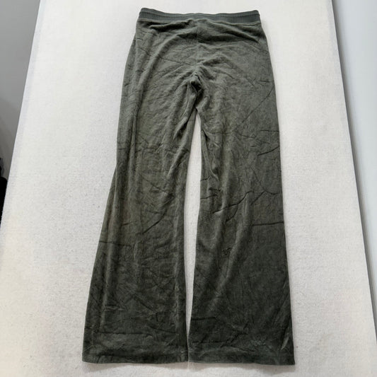 Vintage Juicy Couture Women's Army Green Velour Flare Wide Leg Track Pant Size S