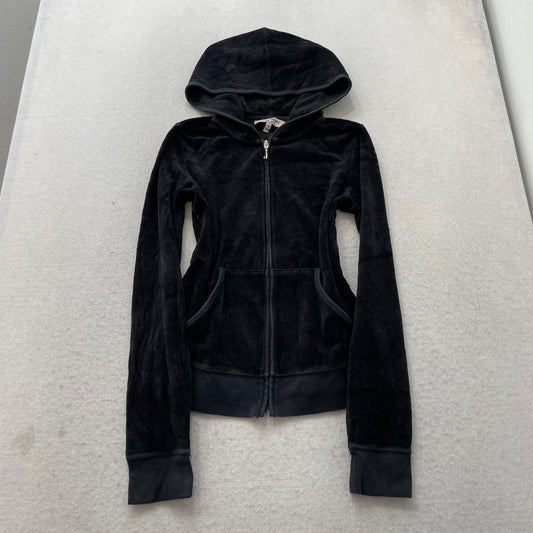 Juicy Couture Women's Black Velour Tracksuit Set Graphic Glitter Logo Y2k Size M