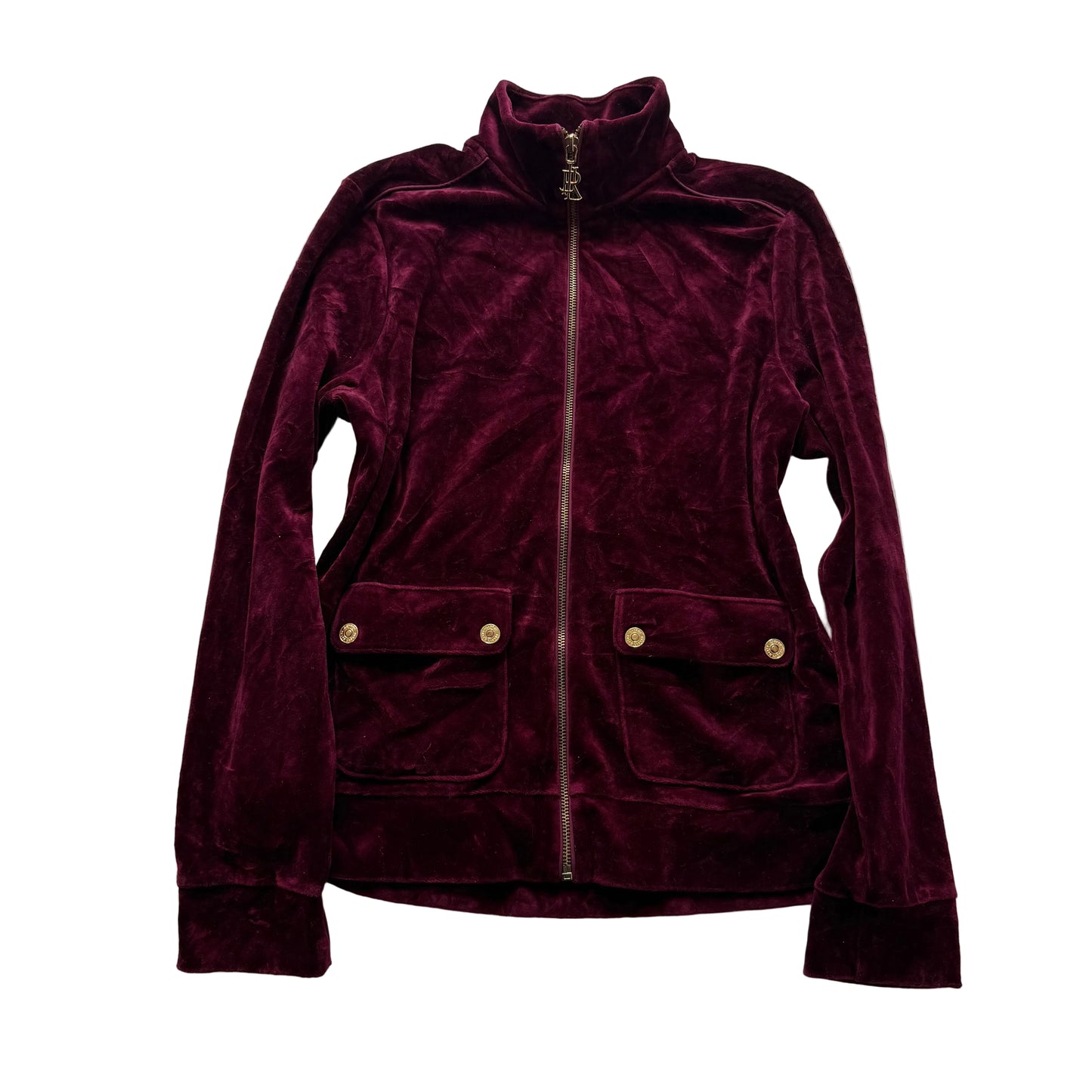 Lauren Ralph Lauren Women's Maroon Zip Up Track Jacket Snap Flap Pockets Size M