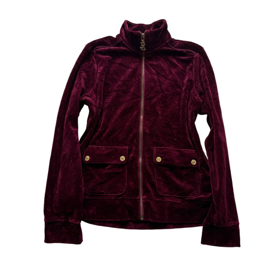 Lauren Ralph Lauren Women's Maroon Zip Up Track Jacket Snap Flap Pockets Size M