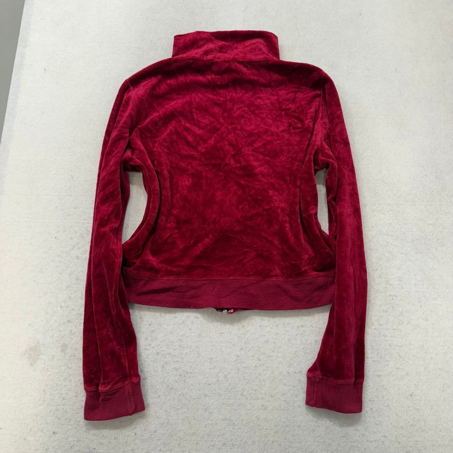 Juicy Couture Women's Maroon Velour Zip Up Cropped Track Jacket Preppy Size M