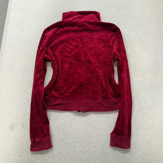 Juicy Couture Women's Maroon Velour Zip Up Cropped Track Jacket Preppy Size M