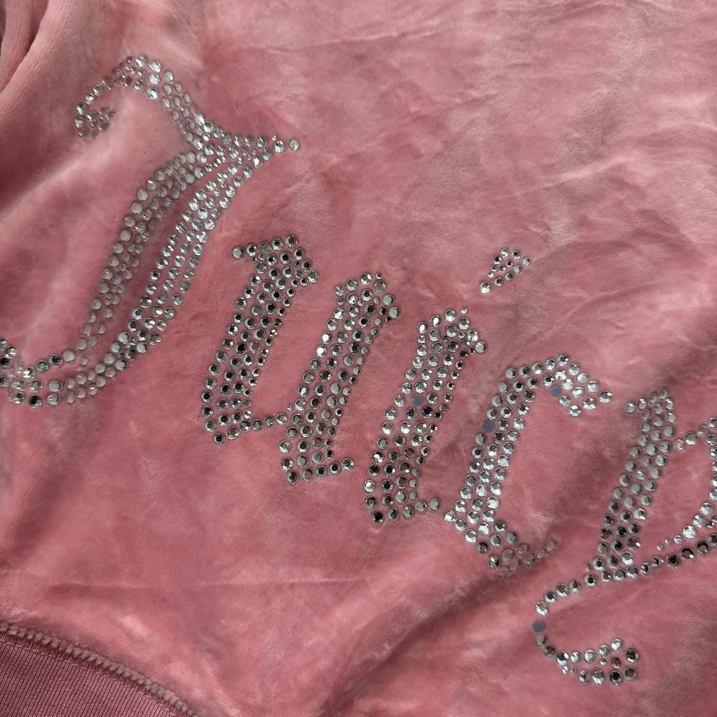 Juicy Couture Women's Light Pink Velour Cropped Hoodie Rhinestone Logo Size M