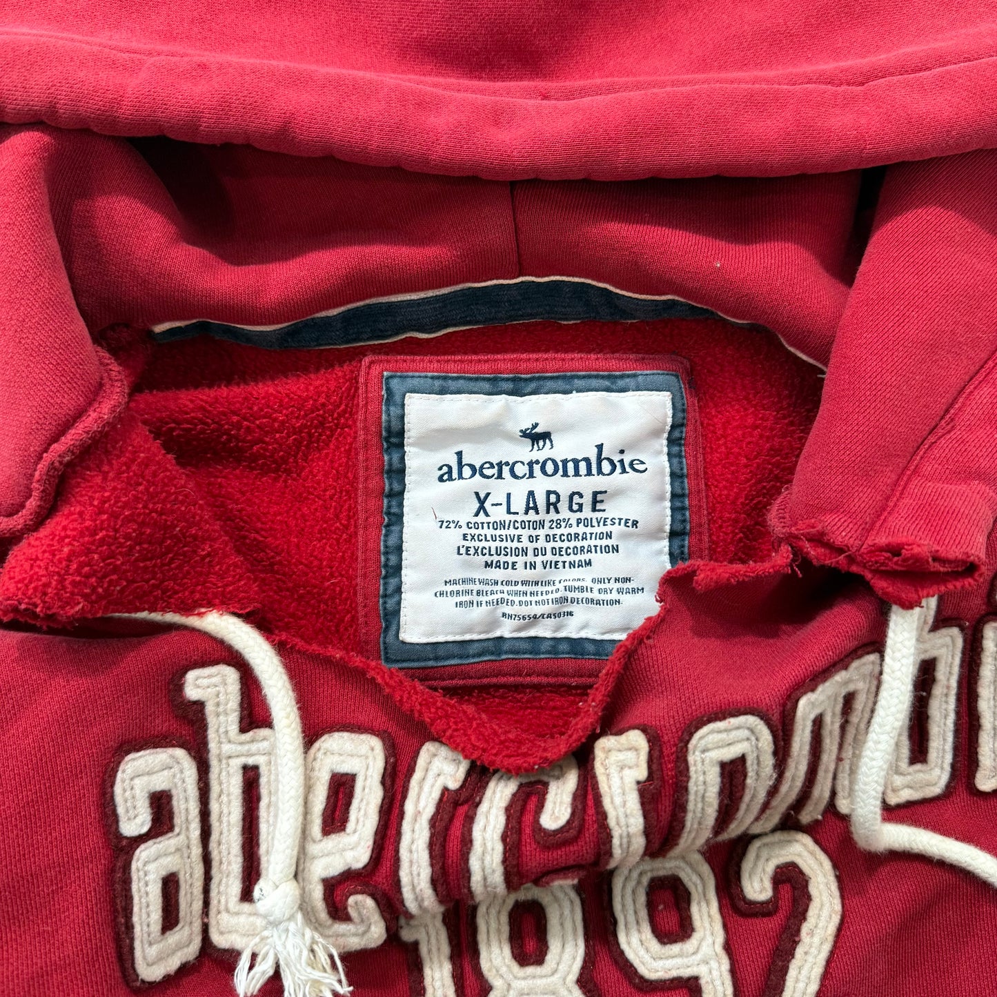 Abercrombie & Fitch "1892" Red Pull-On Hoodie Kangaroo Pockets Classic Size XL