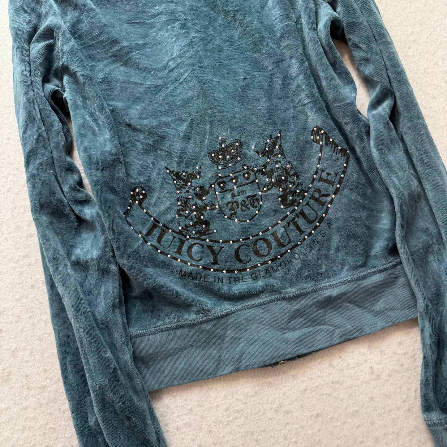 2003 Vintage Juicy Couture “Scottie Dog” Women's Slate Blue Zip Up Hoodie Size M