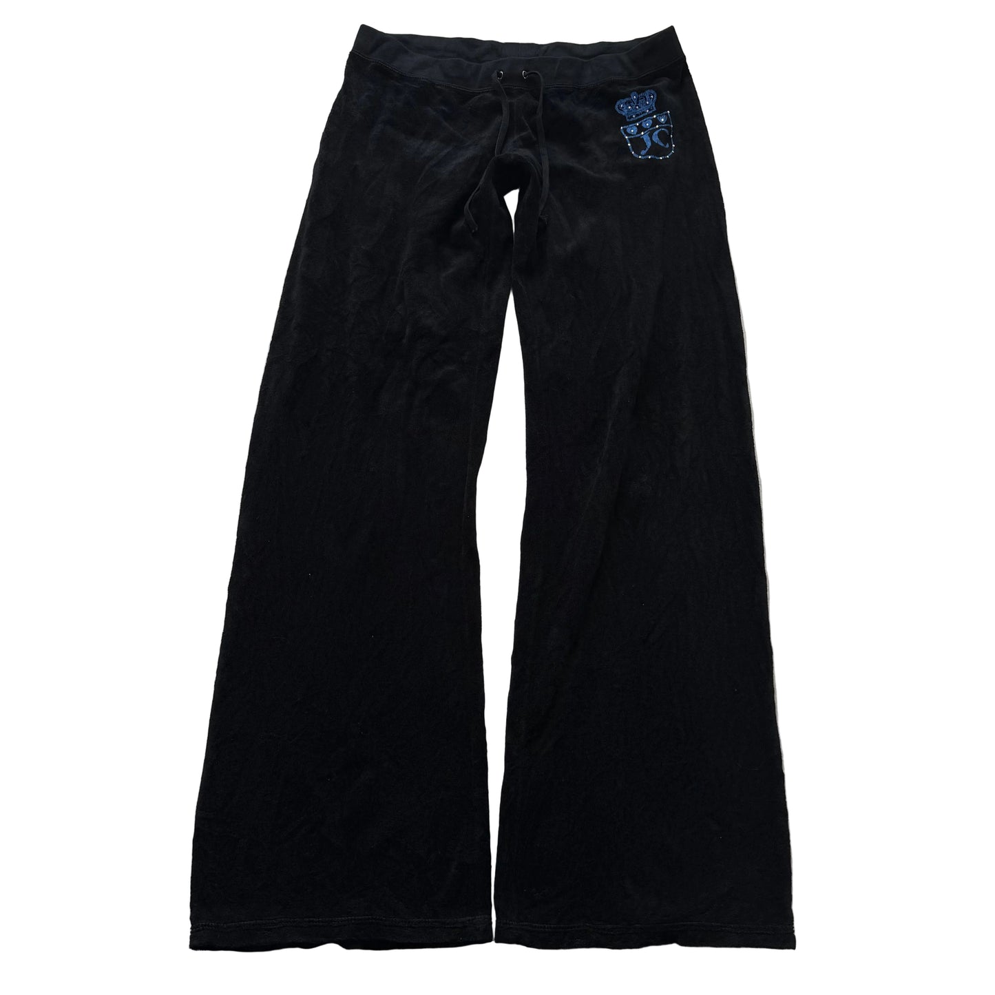 Vintage Juicy Couture Women Black Terrycloth Flared Track Pant Rhinestone Size L