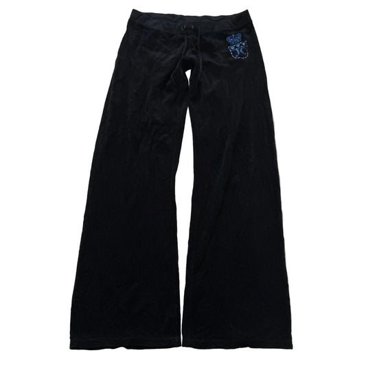 Vintage Juicy Couture Women Black Terrycloth Flared Track Pant Rhinestone Size L