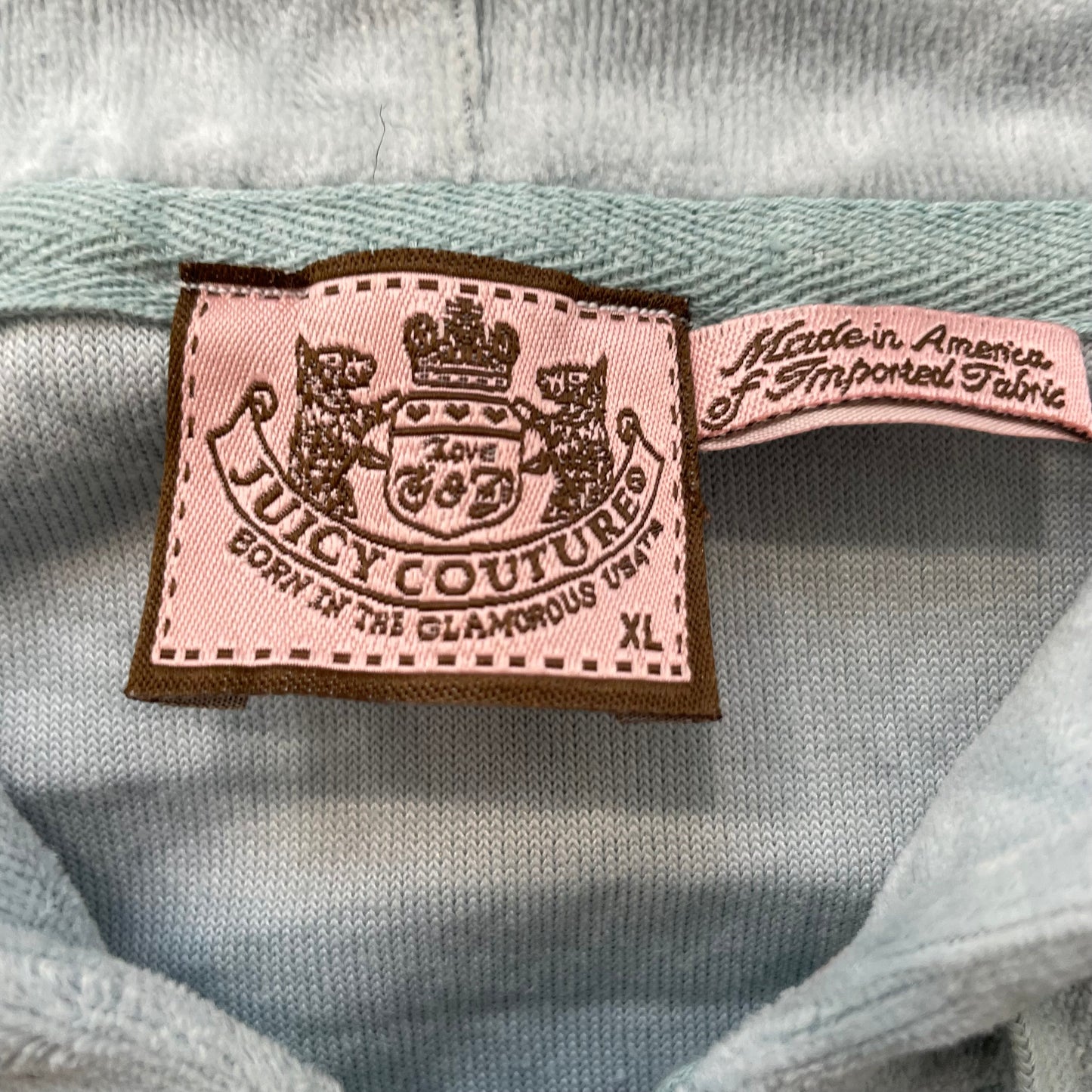 Juicy Couture Women's Light Sage Green Velour Zip-Up Hoodie Drawstring Size XL