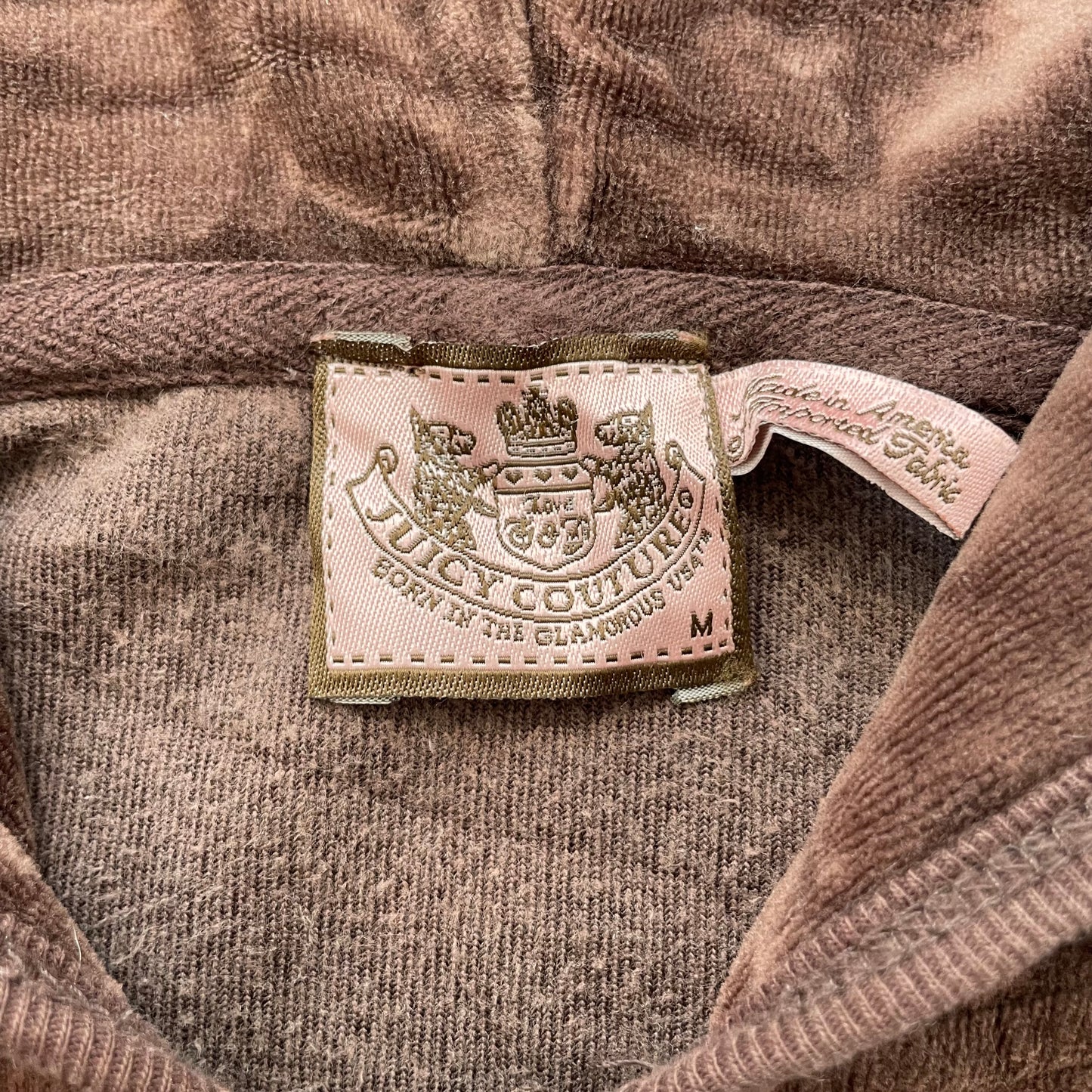 Juicy Couture Scottie Dogs Womens Dark Brown Velour Zip-Up Hoodie Pockets Size M