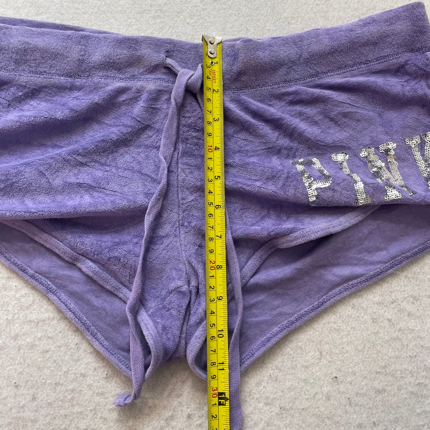 PINK Victoria's Secret Women Purple Terrycloth Varsity Shorts Sequin Logo Size M