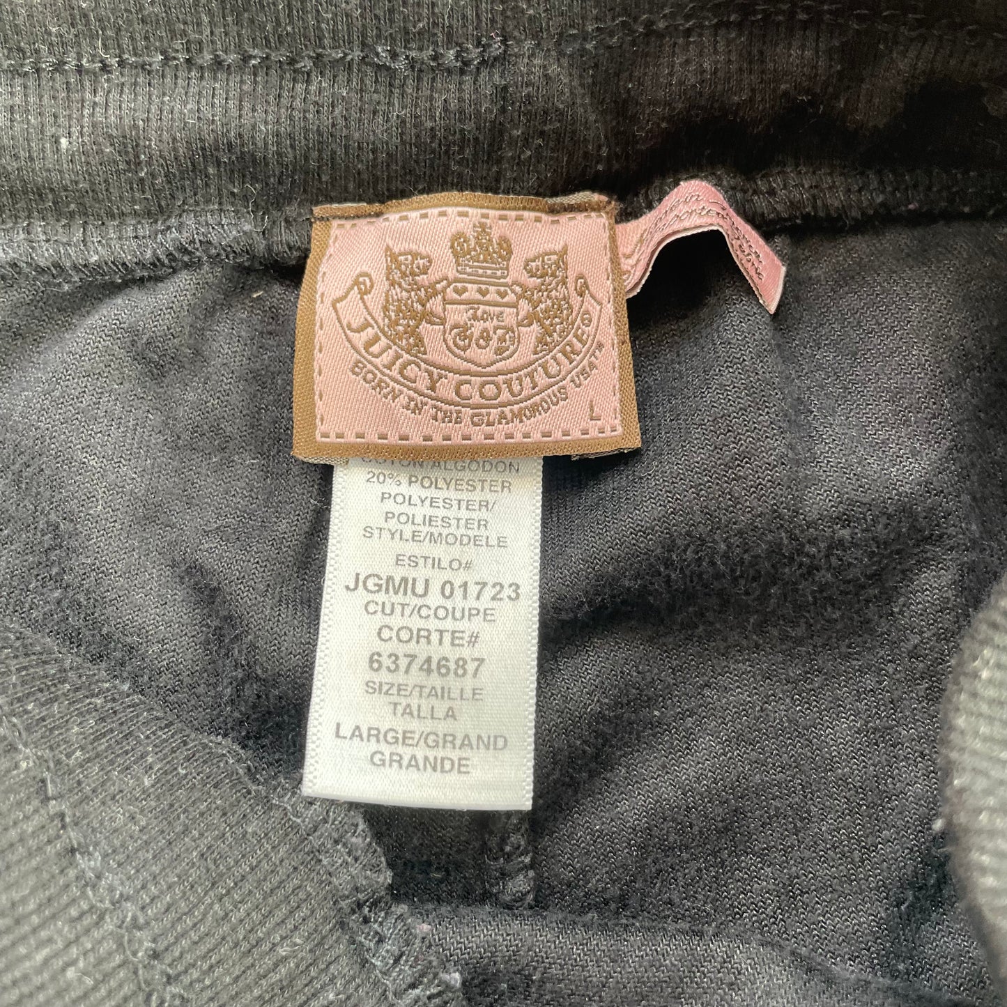 Vintage Juicy Couture Women's Black Velour Flared Track Pant Drawstring Size L