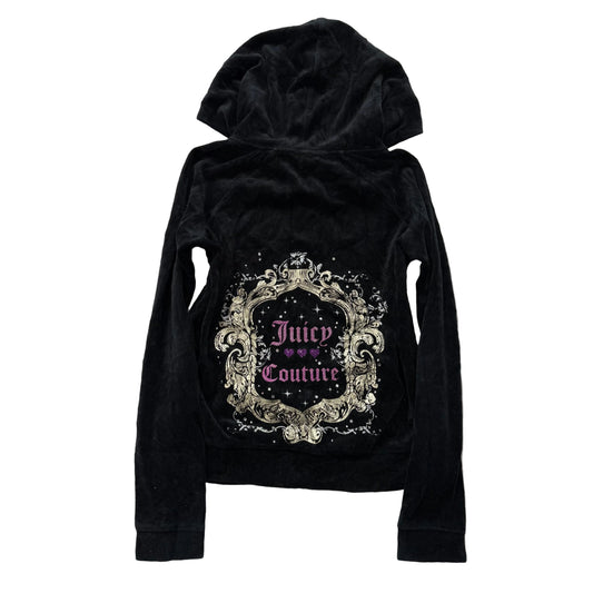 Juicy Couture Women's Black Velour Full Zip Hoodie Rhinestone Back Design Size M