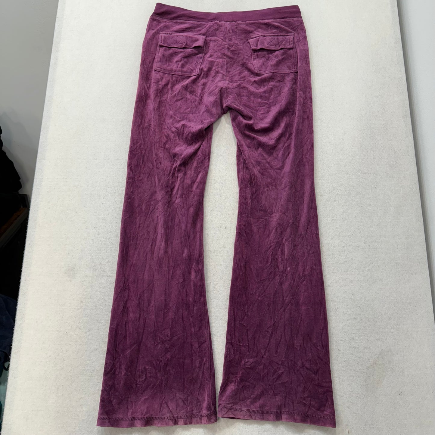 Juicy Couture Women's Plum Velour Flared Track Pant Back Flap Pockets Size M