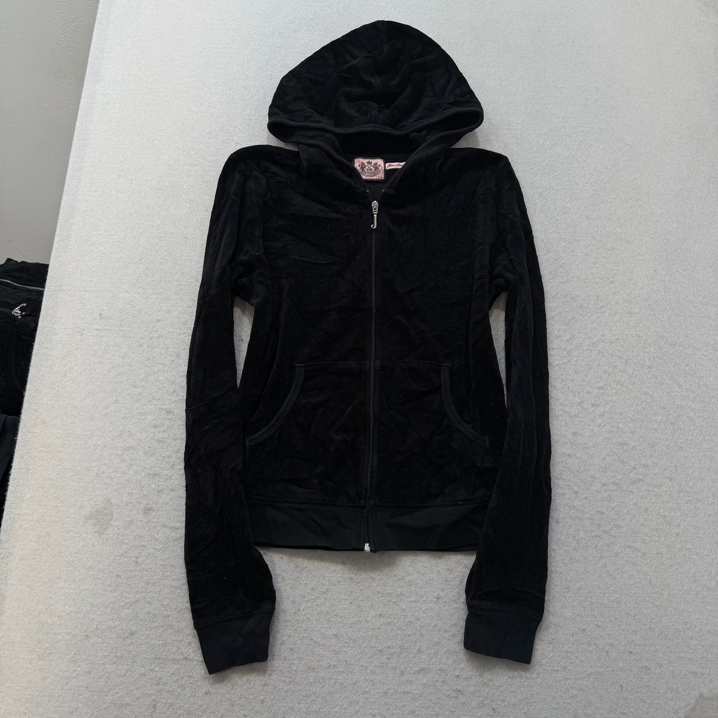 Vintage Juicy Couture Women's Black Velour Tracksuit Set Rhinestone Crown Size L