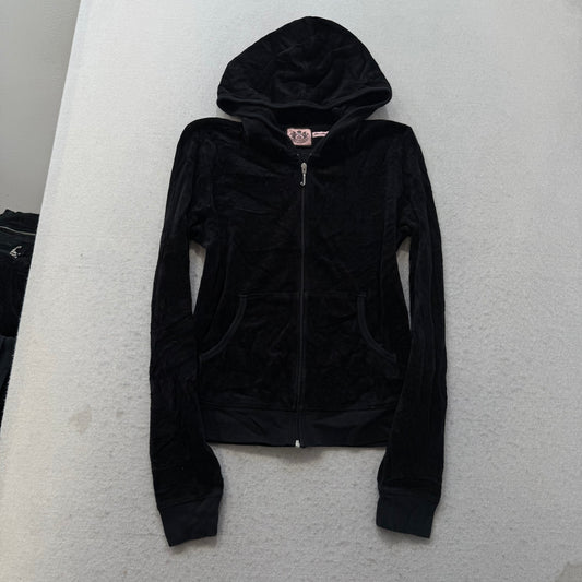 Vintage Juicy Couture Women's Black Velour Tracksuit Set Rhinestone Crown Size L
