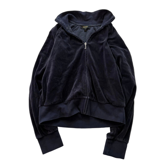 Juicy Couture Women's Navy Velour Full Zip Track Jacket Y2k Black Label Size L