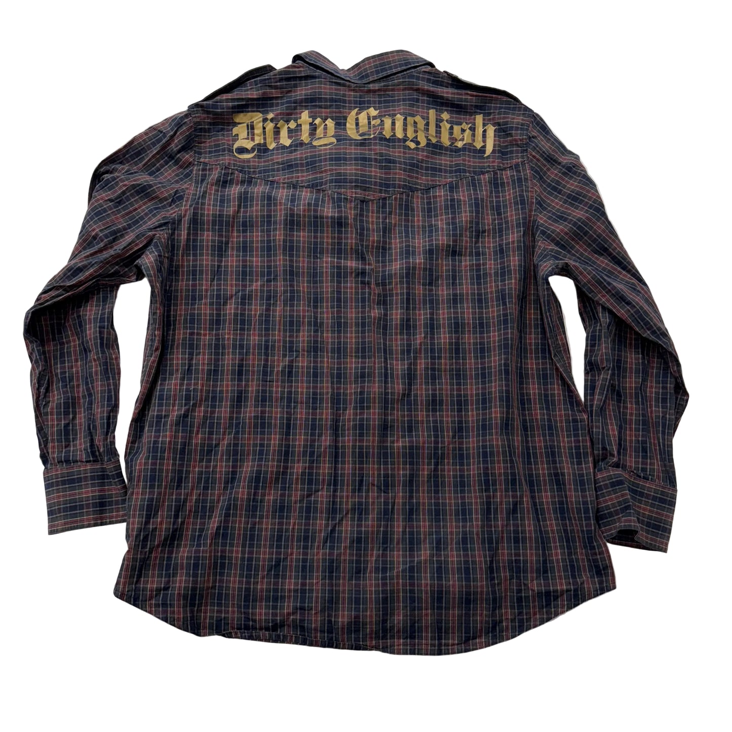 Vintage Juicy Couture Dirty English Plaid Button Up Gold Back Print XL Mens