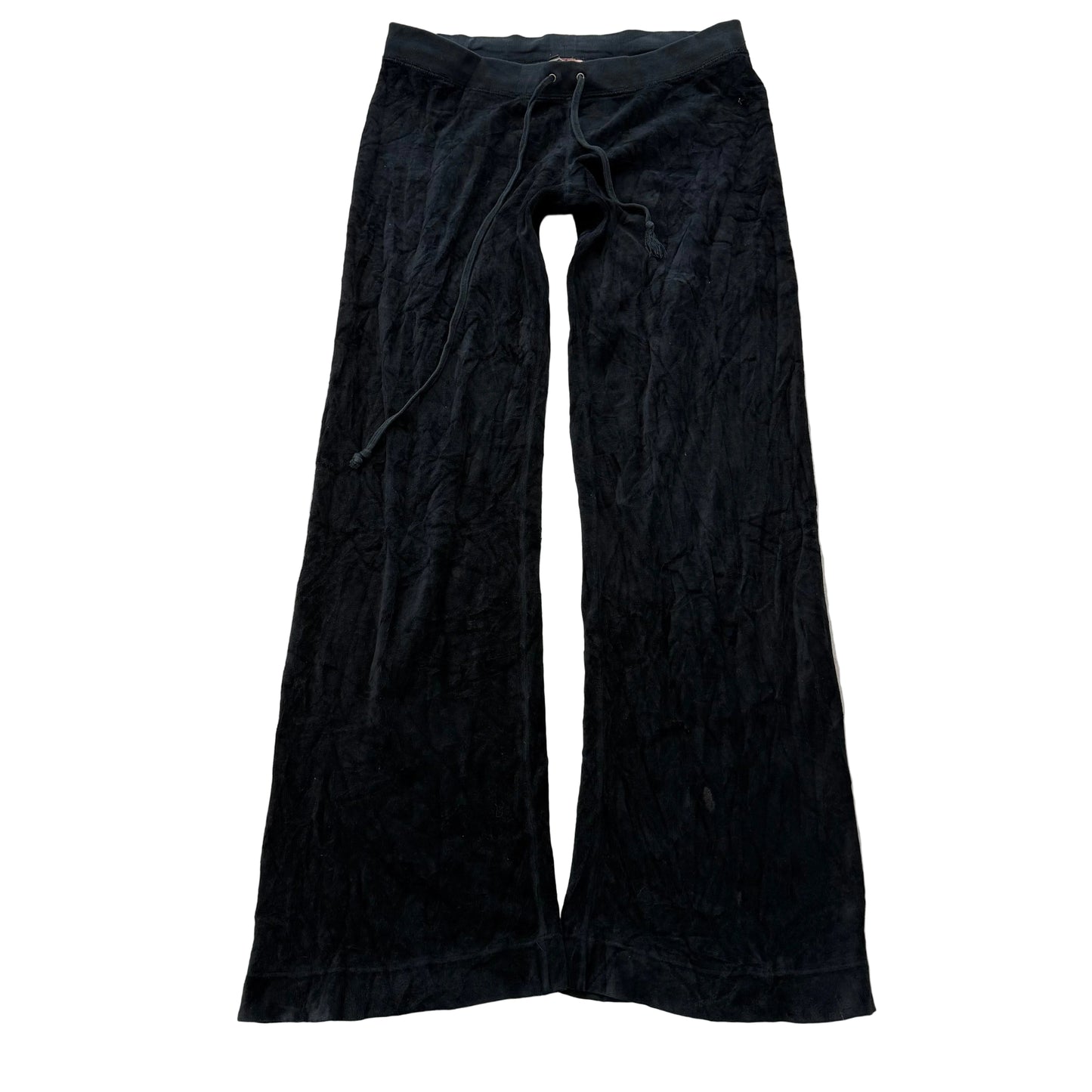 Vintage Juicy Couture Women's Black Velour Flared Track Pant Low Rise Y2K Size S