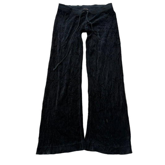Vintage Juicy Couture Women's Black Velour Flared Track Pant Low Rise Y2K Size S