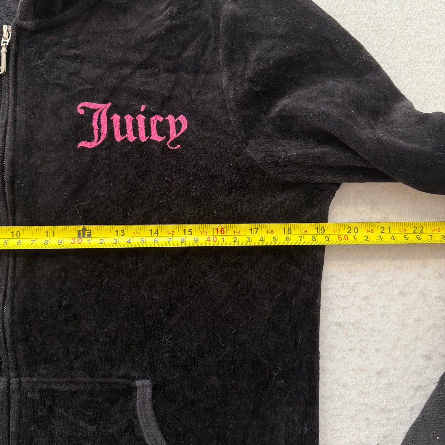 Juicy Couture Women's Black Velour Full Zip Hoodie Loungewear Pockets Size XL