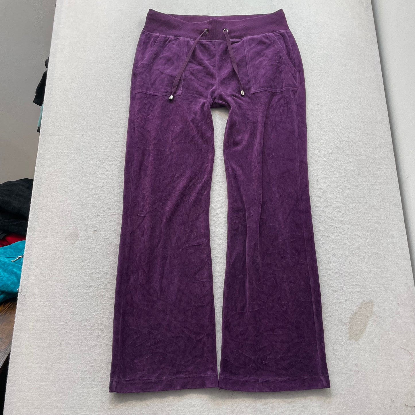 Juicy Couture Womens Deep Purple Velour Flared Leg Track Pant Drawstring Size XL