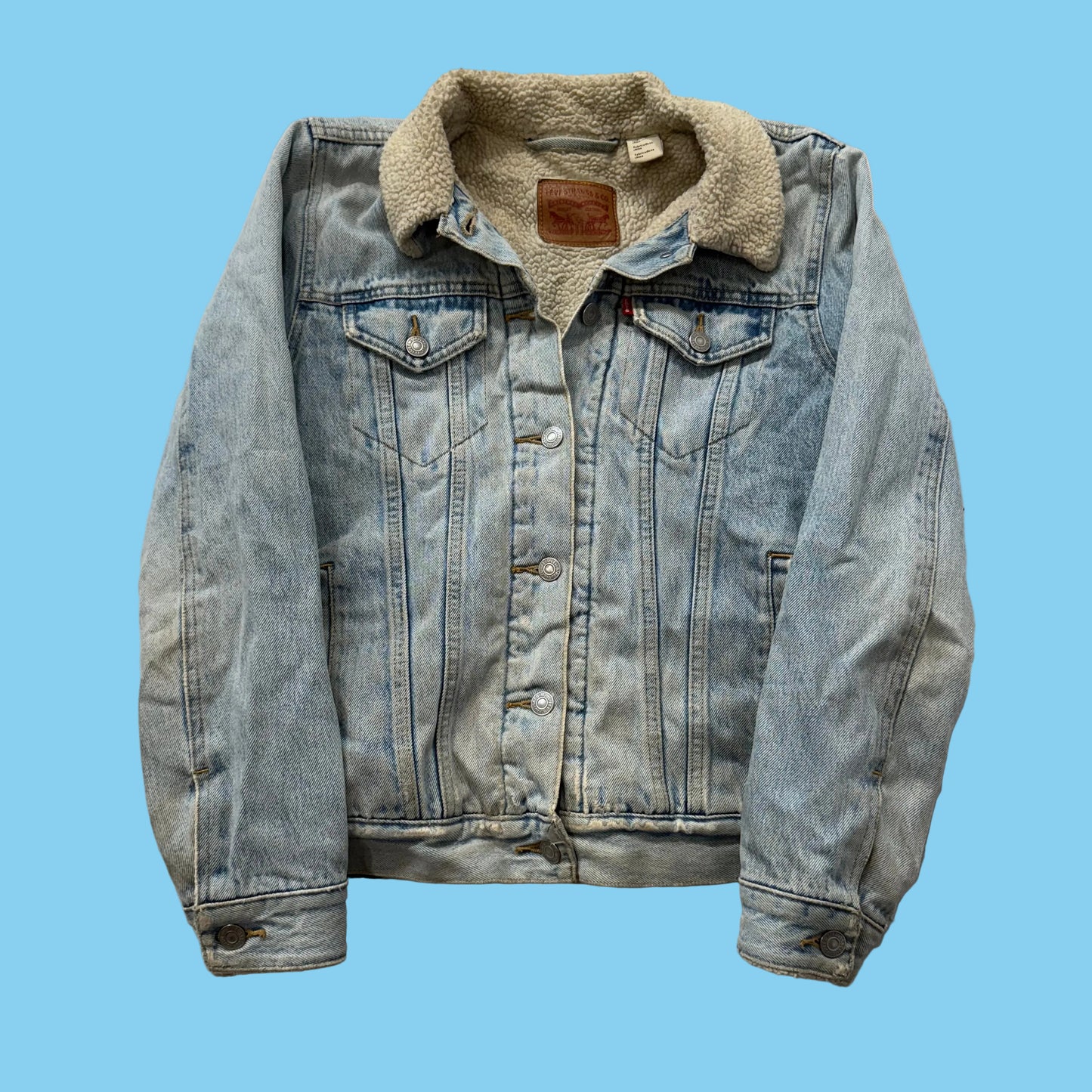 Levi's Men's Blue Sherpa Lined Denim Trucker Jacket Insulated Light Wash Size S