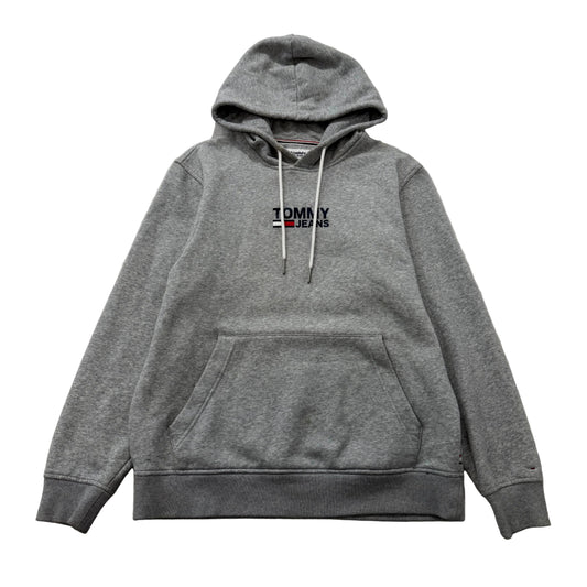 Tommy Jeans Men's Gray Cotton Blend Pullover Hoodie Kangaroo Pocket Logo Size L