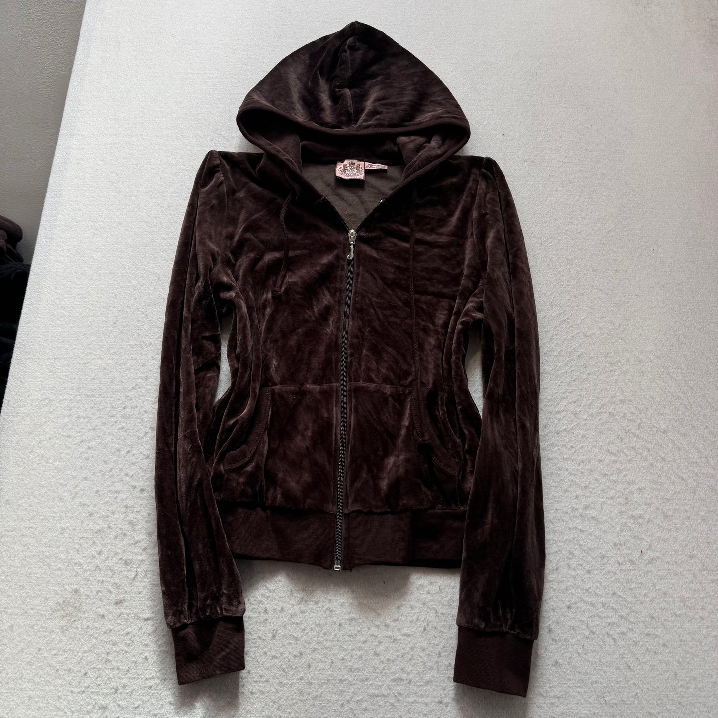 Vintage Juicy Couture Scottie Dogs Womens Dark Brown Velour Zip-Up Hoodie Size L