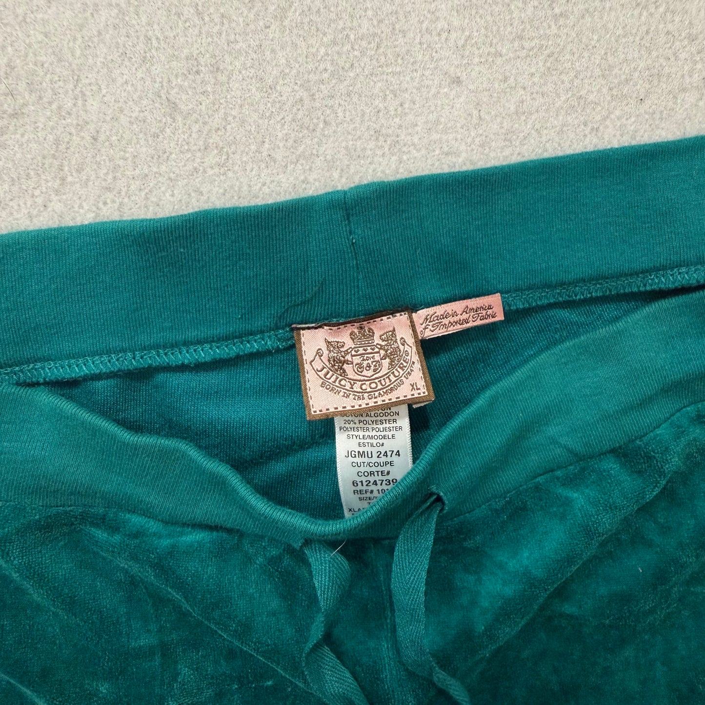 Juicy Couture Women Dark Cyan Velour Flare Track Pant Drawstring Classic Size XL
