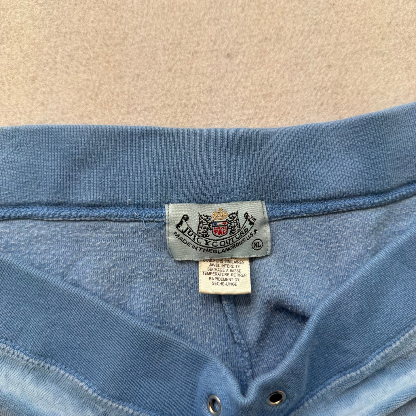2003 Vintage Juicy Couture Women Slate Blue Velour Flared Track Pant Y2k Size XL