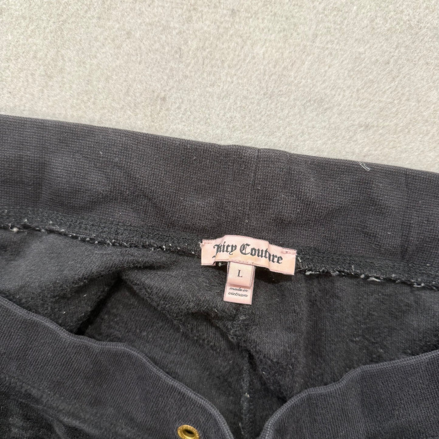 Juicy Couture Women's Black Velour Flared Track Pant Loungewear Low Rise Size L