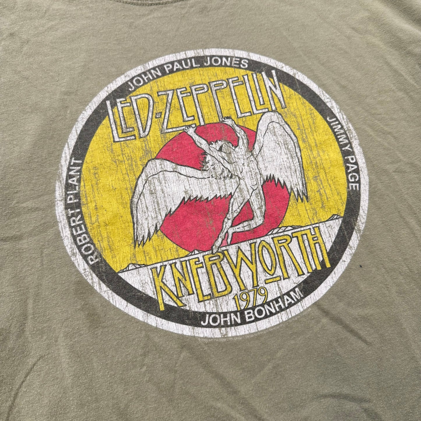 Anvil Olive Green 100% Cotton Graphic Band T-Shirt Short Sleeve Crewneck Size XL