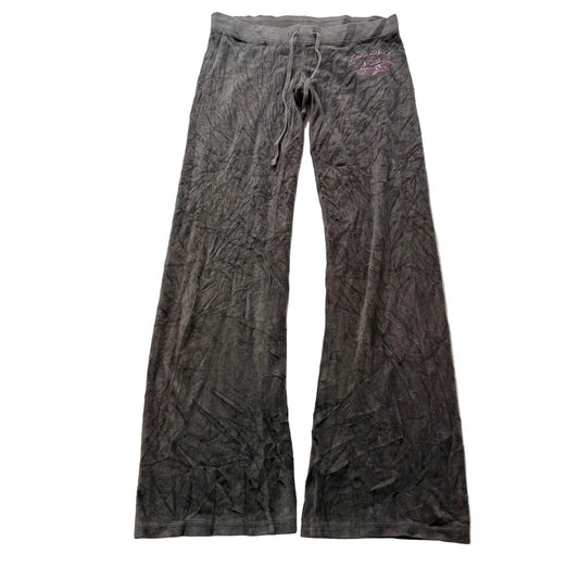 Vintage Juicy Couture Women Brown Velour Flare Leg Track Pants Drawstring Size S