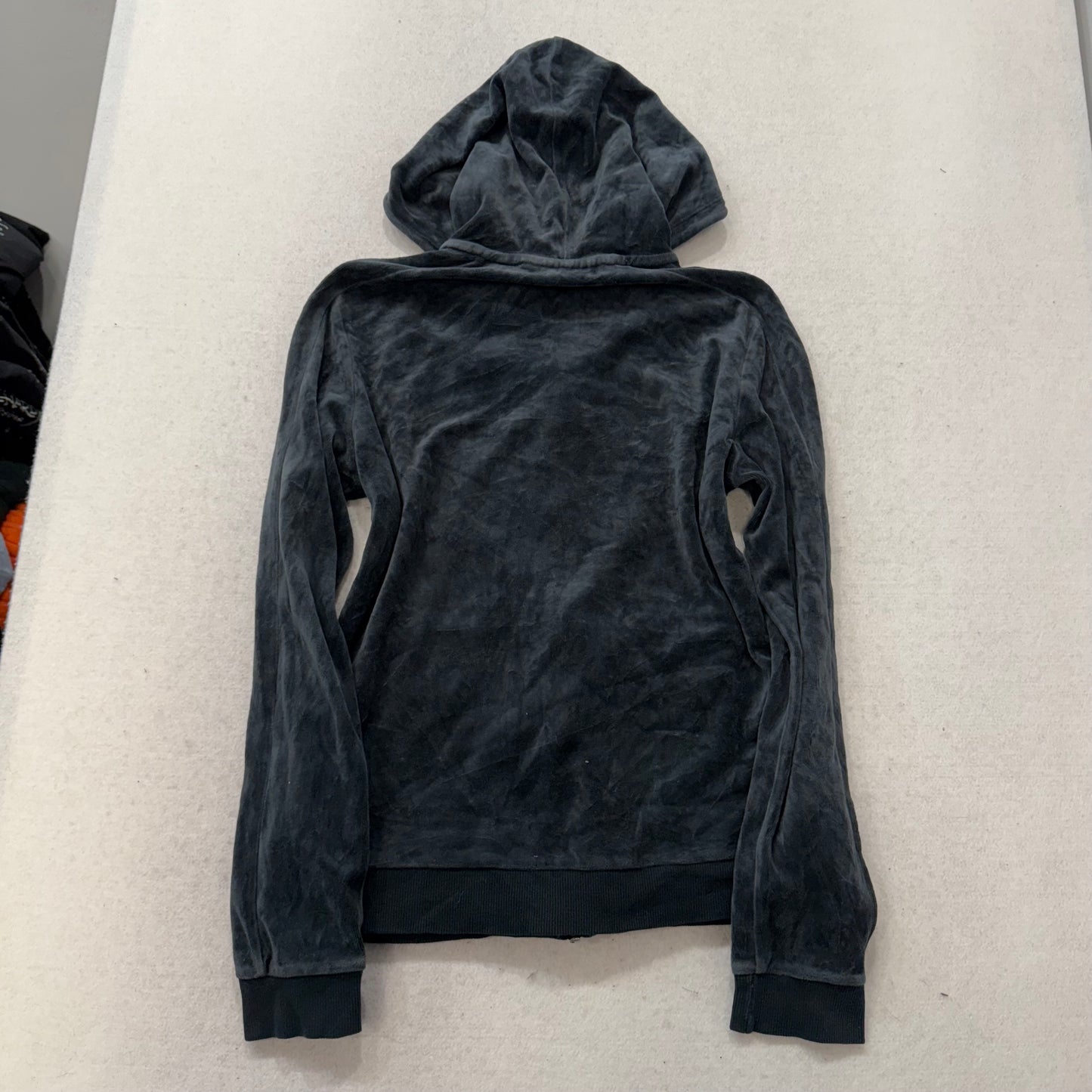 Puma Women's Charcoal Gray Velour Full Zip Hoodie Slash Pockets Logo Y2K Size L