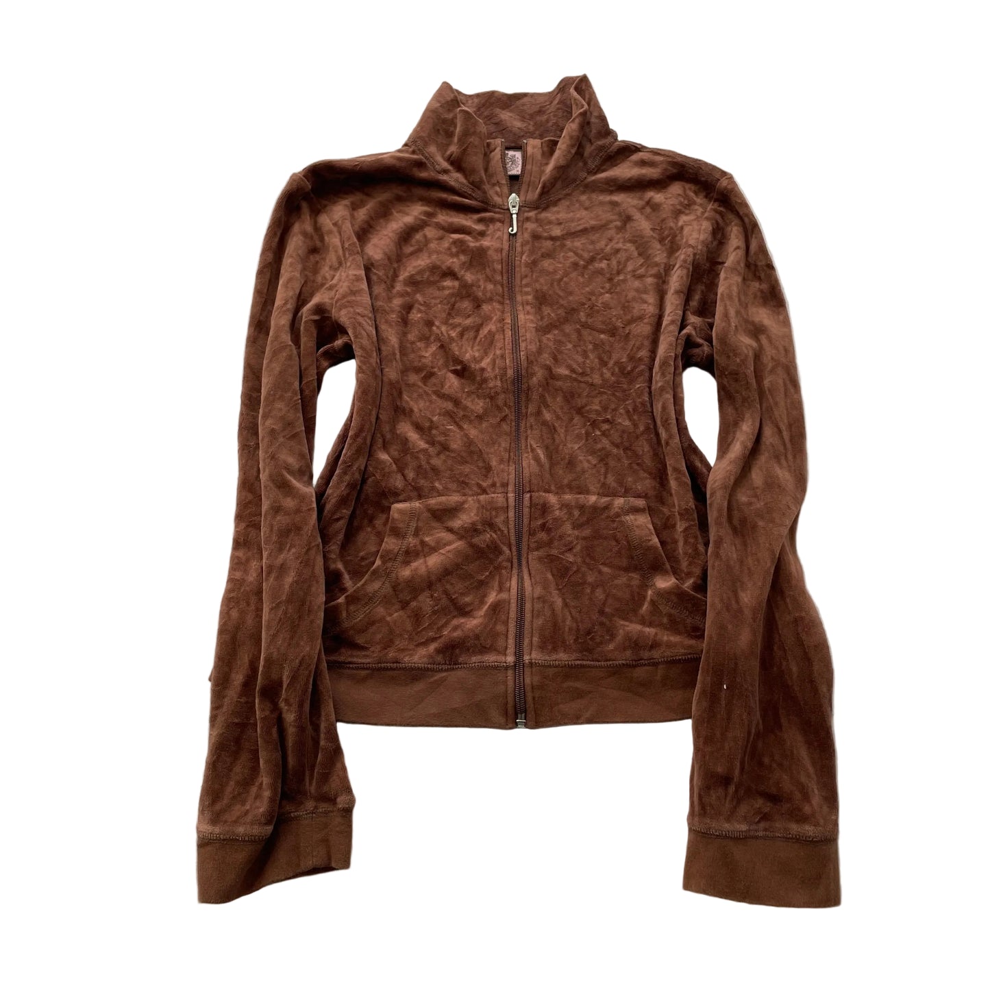 Juicy Couture Women's Brown Velour Zip Up Track Jacket Mock Neck Classic Size XL