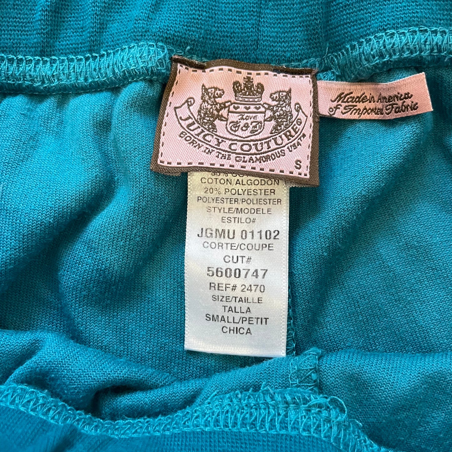 Vintage Juicy Couture Womens Teal Velour Track Pant Loungewear Drawstring Size S