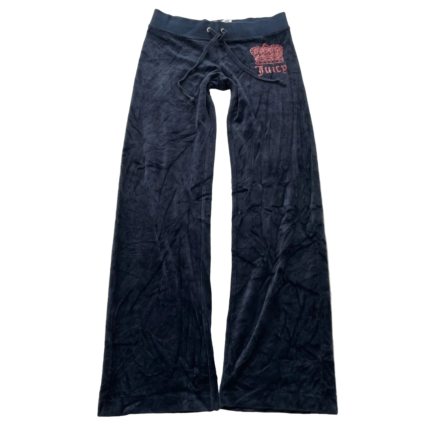 Juicy Couture Women's Navy Velour Flared Track Pant Drawstring Crown Logo Size P