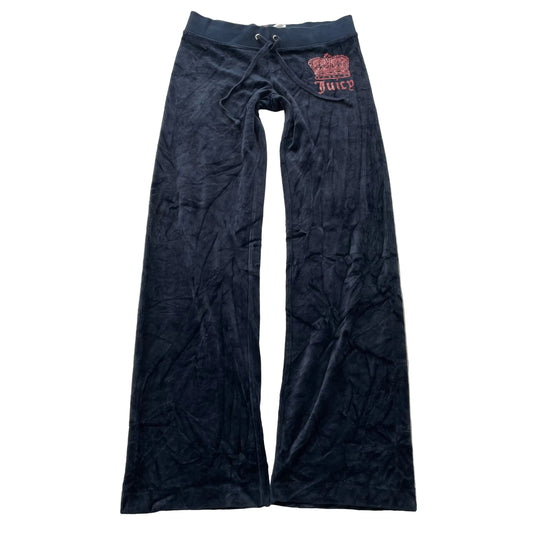 Juicy Couture Women's Navy Velour Flared Track Pant Drawstring Crown Logo Size P