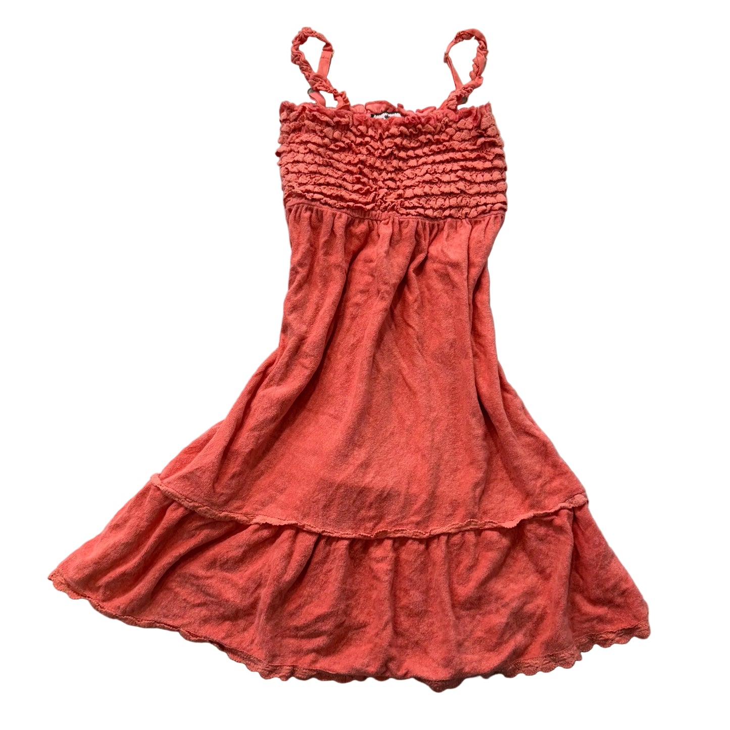 Vintage Juicy Couture Coral Terry Cloth Smocked Tube Dress Shoulder Strap Size S