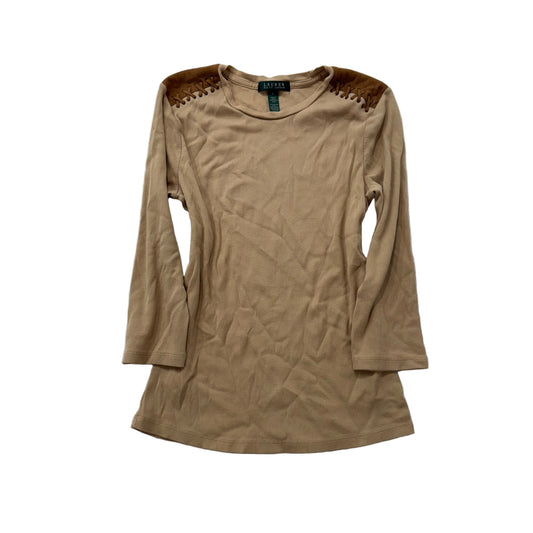 Ralph Lauren lace-detail tan long sleeve top