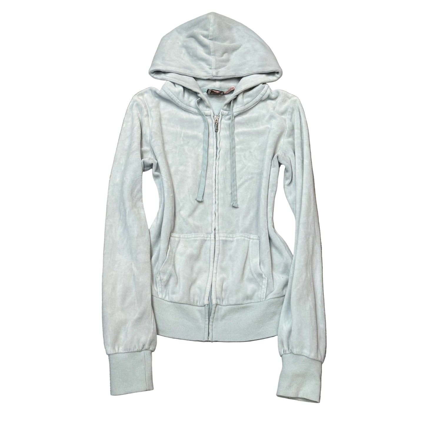 Vintage Juicy Couture Women's Pastel Mint Velour Zip-Up Hoodie Drawstring Size S