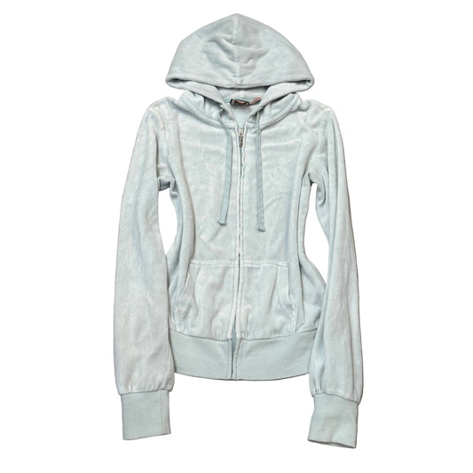 Vintage Juicy Couture Women's Pastel Mint Velour Zip-Up Hoodie Drawstring Size S
