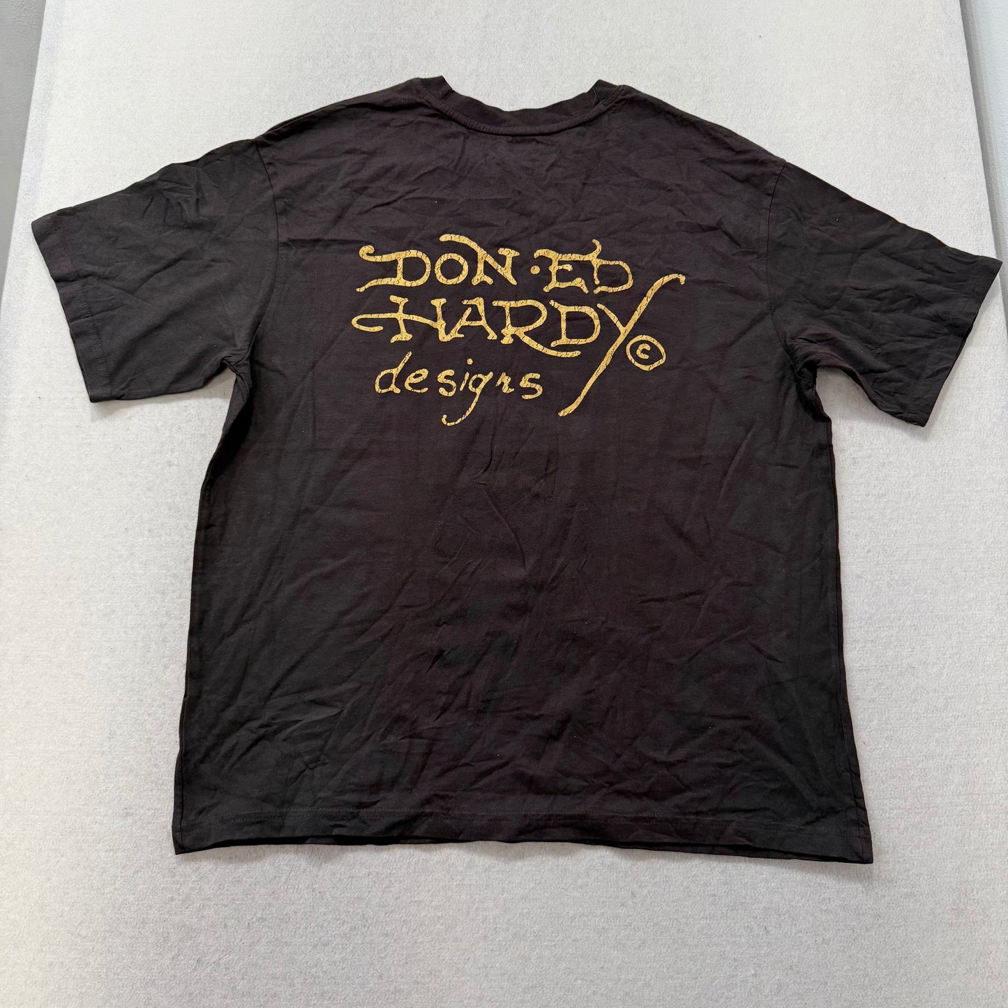 ED HARDY "Dragon Skull" Dark Brown Graphic T-Shirt Size L