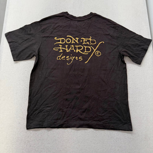 ED HARDY "Dragon Skull" Dark Brown Graphic T-Shirt Size L