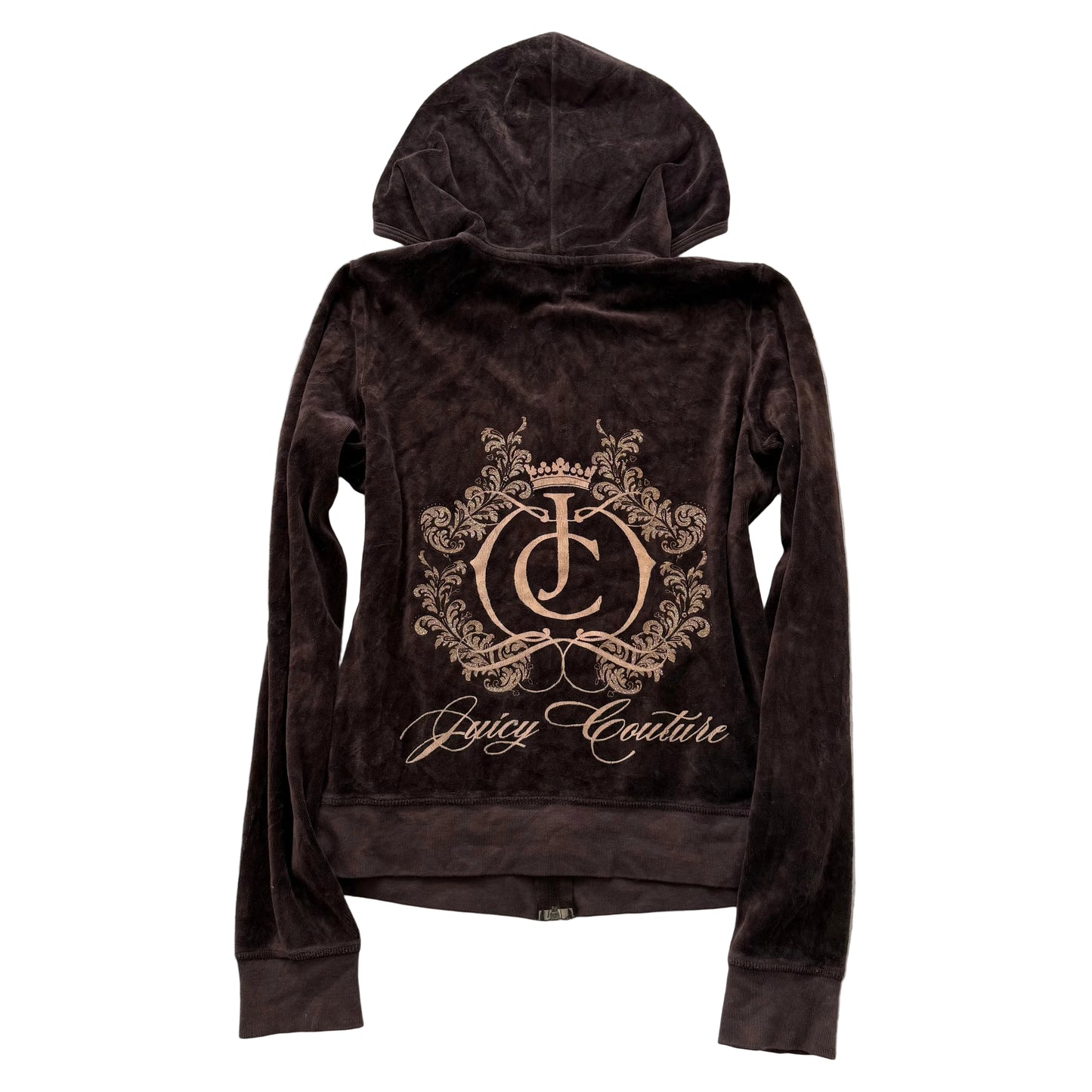 Vintage Juicy Couture Women's Brown Velour Zip Up Hoodie Loungewear Logo Size L
