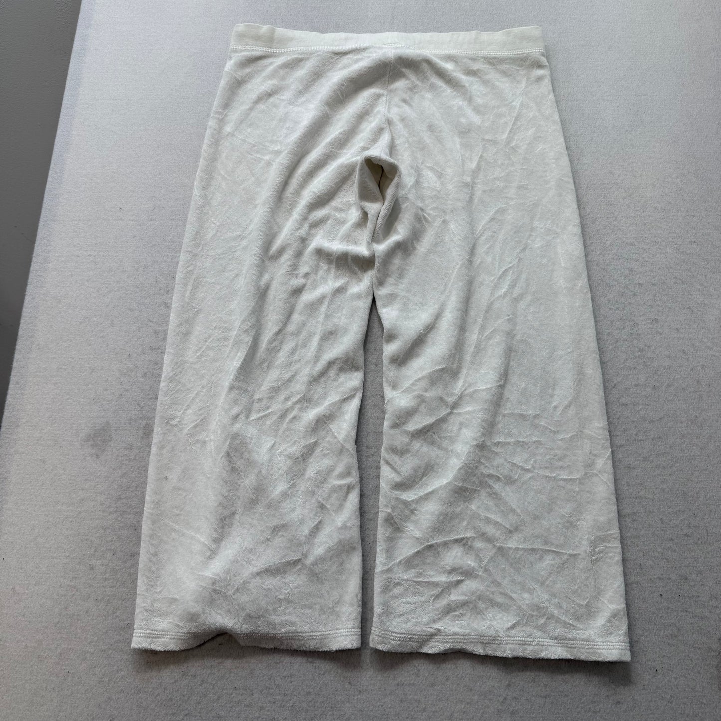 2003 Vintage Juicy Couture Women's White Terrycloth Flared Track Pant Y2K Size L