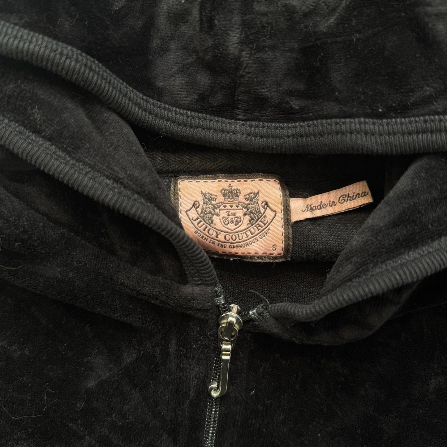 Vtg Juicy Couture Black Velour Tracksuit Set Embroidered Hoodie & Pant Size S